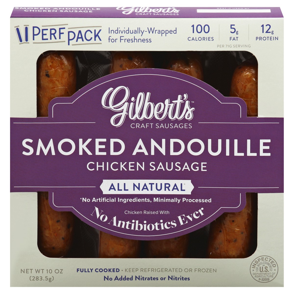 slide 1 of 9, Gilberts Craft Sausage Smoked Andouille Chicken Sausage, 10 oz