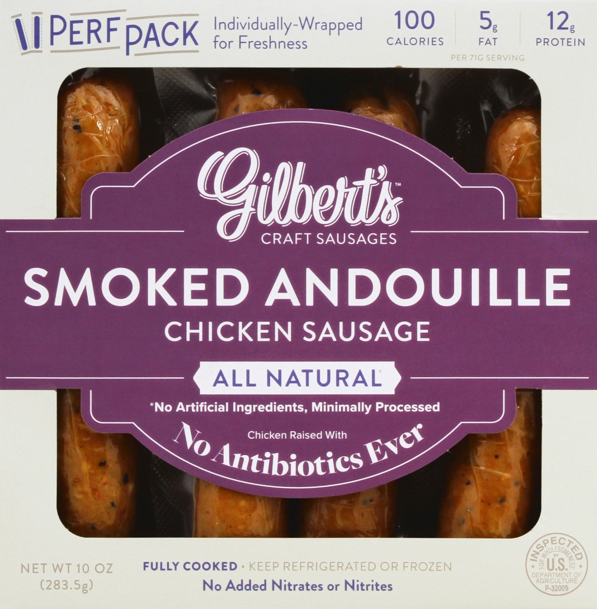 slide 1 of 9, Gilberts Craft Sausage Smoked Andouille Chicken Sausage, 10 oz