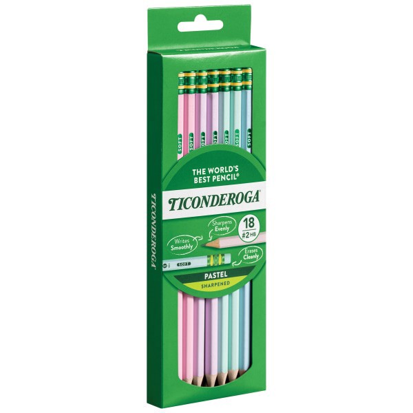 slide 2 of 5, Ticonderoga Wood-Cased Pencils, Pre-Sharpened, #2 HB Soft, Pastel Colors, 18 Count, 18 ct