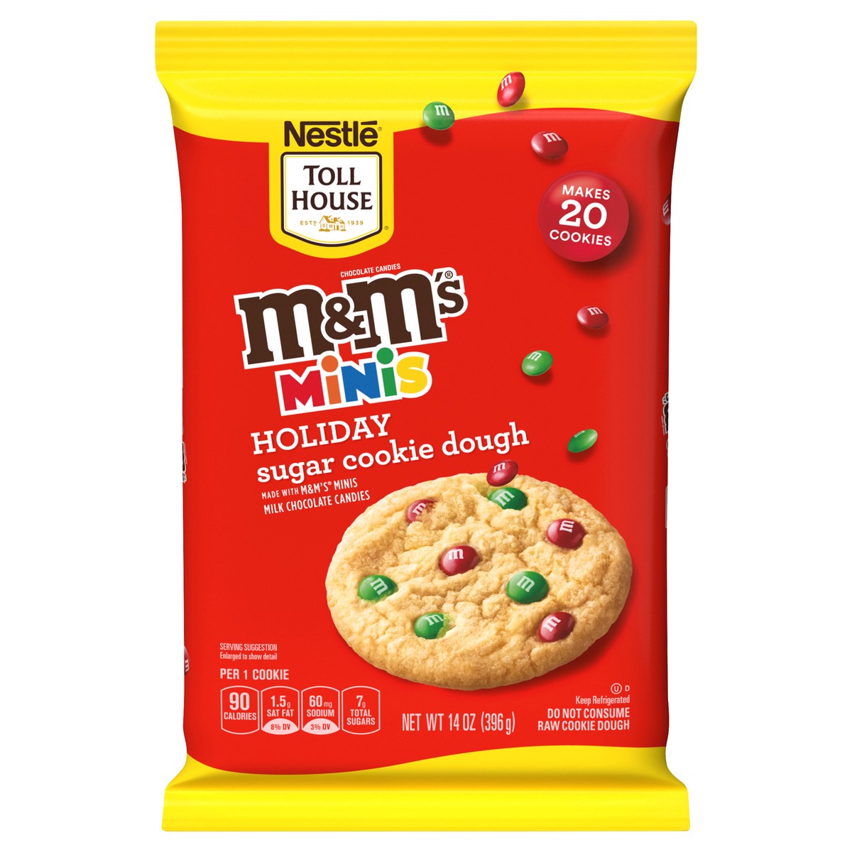 slide 5 of 11, Toll House M&M'S Minis Holiday Refrigerated Sugar Cookie Dough, 14 oz