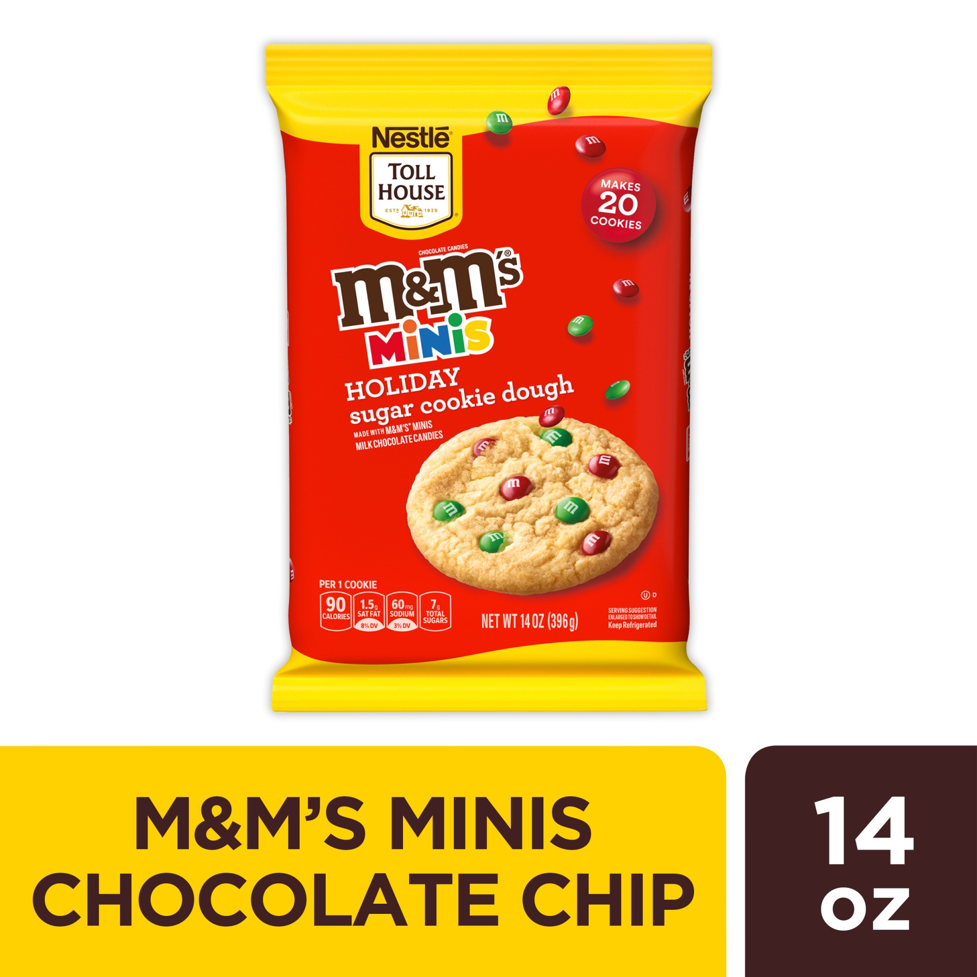 slide 1 of 4, Nestle Tollhouse Toll House Sugar Cookie Dough, Minis, Holiday, 14 oz