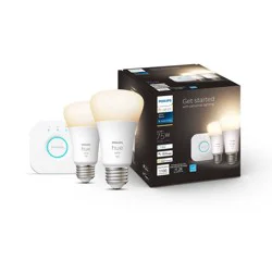 Philips Hue 2pk A19 LED Starter Kit with Bridge White: Energy Star Certified, Dimmable, 1100 Lumens, 22-Year Bulb Life