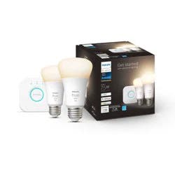 Philips Hue 2pk A19 LED Starter Kit with Bridge White: Energy Star Certified, Dimmable, 1100 Lumens, 22-Year Bulb Life