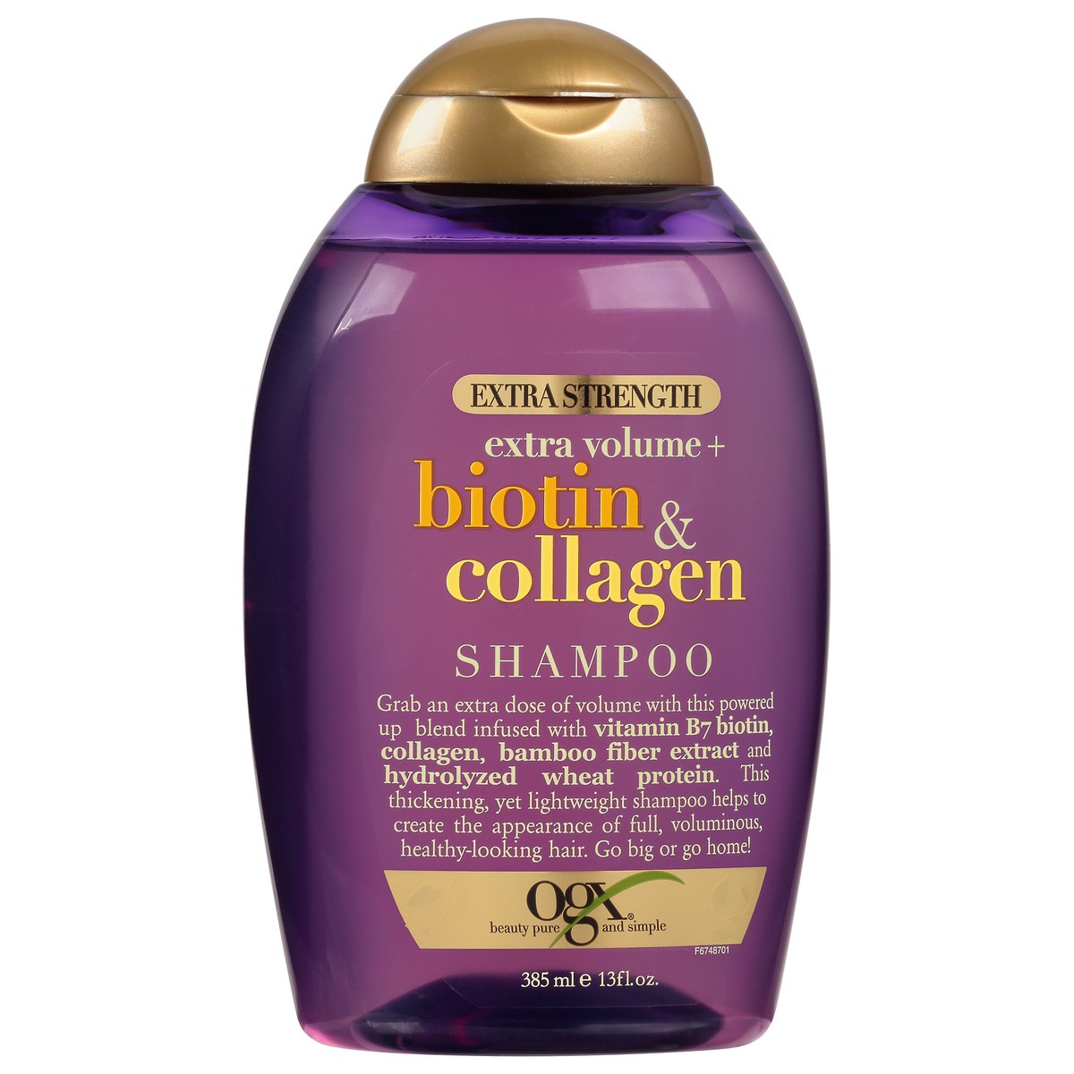 slide 2 of 9, OGX Thick & Full + Biotin & Collagen Extra Strength Volumizing Shampoo with Vitamin B7 & Hydrolyzed Wheat Protein for Fine Hair. Sulfate-Free Surfactants for Thicker, Fuller Hair, 13 Fl Oz, 13 fl oz