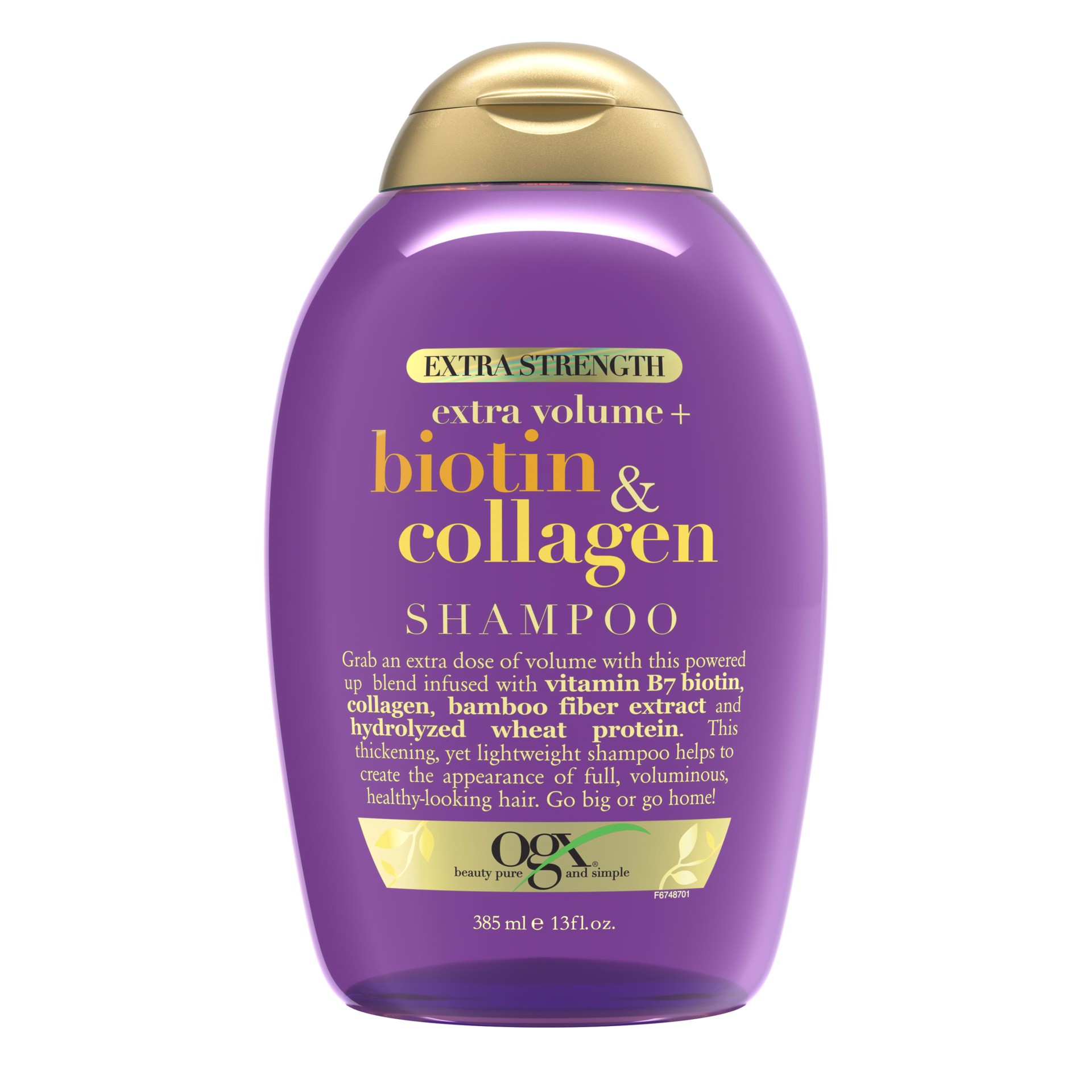 slide 1 of 9, OGX Thick & Full + Biotin & Collagen Extra Strength Volumizing Shampoo with Vitamin B7 & Hydrolyzed Wheat Protein for Fine Hair. Sulfate-Free Surfactants for Thicker, Fuller Hair, 13 Fl Oz, 13 fl oz