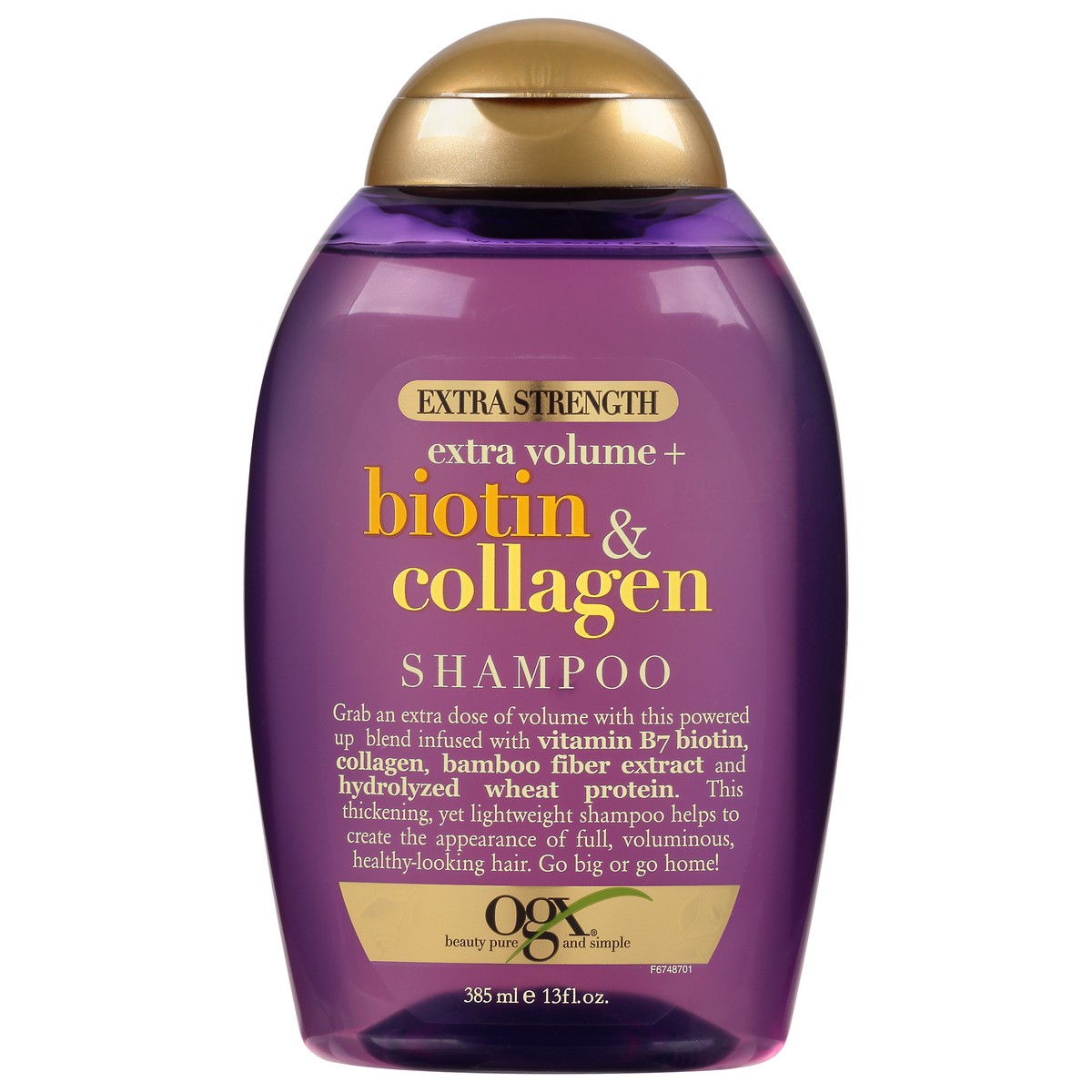 slide 1 of 9, OGX Thick & Full + Biotin & Collagen Extra Strength Volumizing Shampoo with Vitamin B7 & Hydrolyzed Wheat Protein for Fine Hair. Sulfate-Free Surfactants for Thicker, Fuller Hair, 13 Fl Oz, 13 fl oz