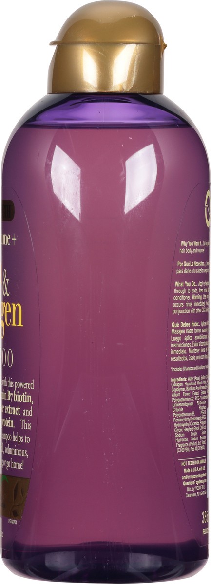 slide 7 of 9, OGX Thick & Full + Biotin & Collagen Extra Strength Volumizing Shampoo with Vitamin B7 & Hydrolyzed Wheat Protein for Fine Hair. Sulfate-Free Surfactants for Thicker, Fuller Hair, 13 Fl Oz, 13 fl oz