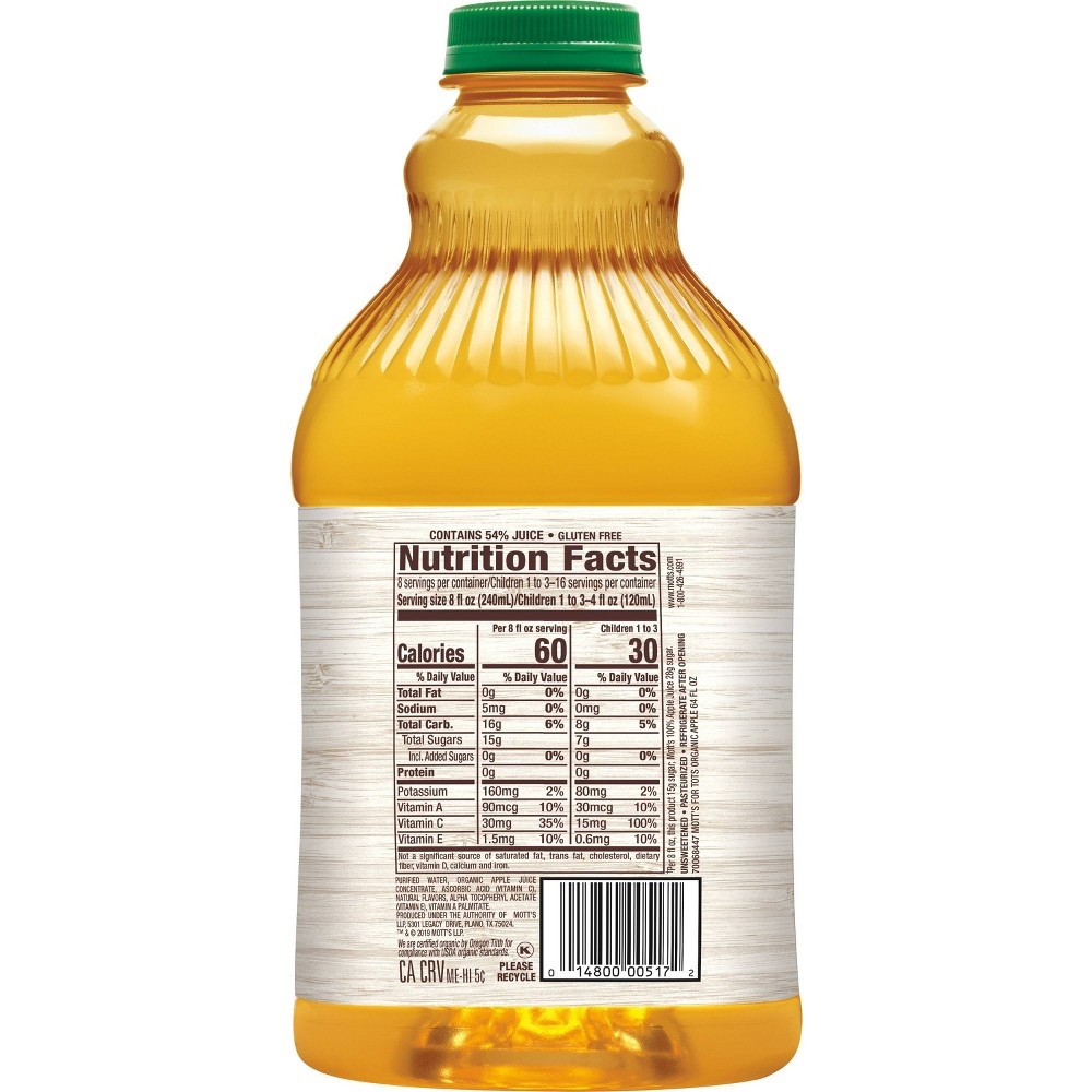 slide 3 of 3, Mott's for Tots Organic Apple Juice Bottle, 64 fl oz
