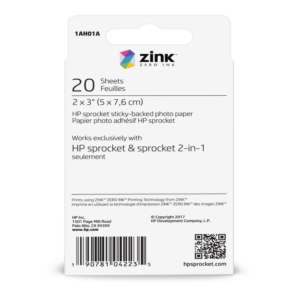 slide 3 of 3, HP ZINK Sticky-Backed Photo Paper 2x3" - White (HEW1AH01A), 1 ct