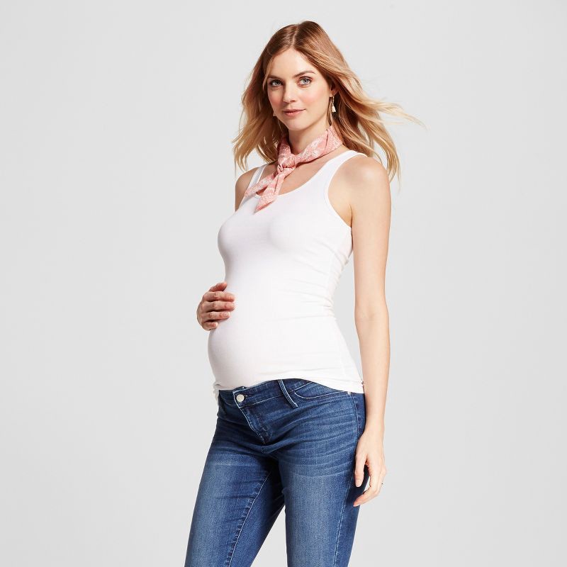slide 1 of 2, Maternity Tank Top - Isabel Maternity by Ingrid & Isabel™ White XS: Slim Fit, Scoopneck, Pullover Style, 1 ct