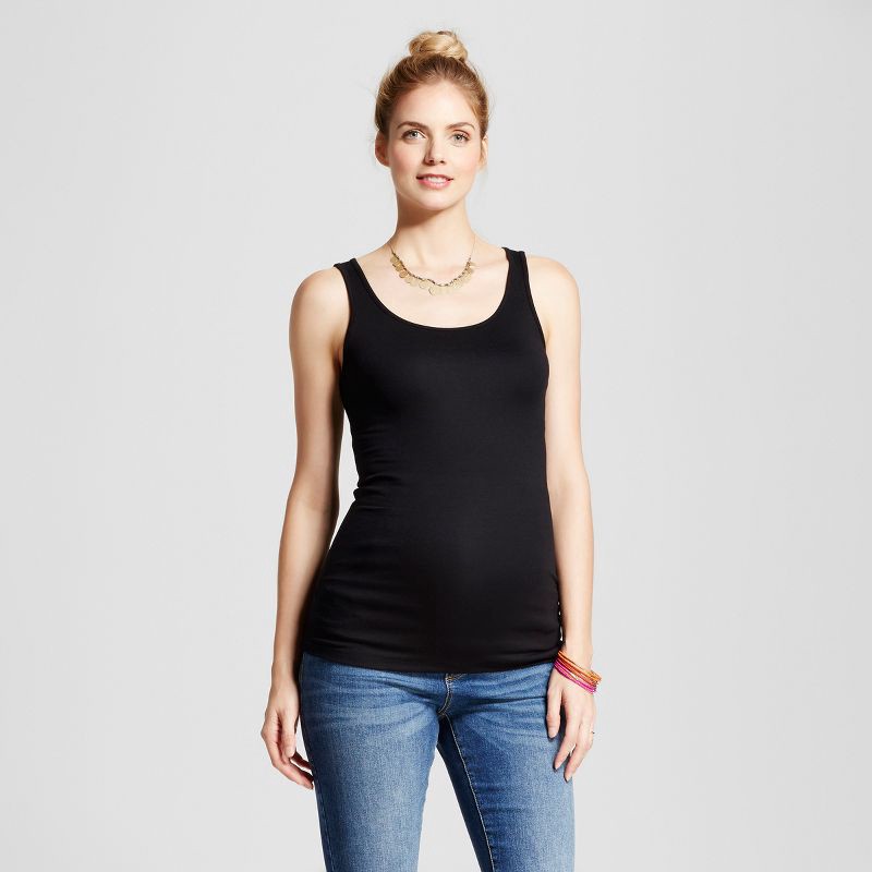 slide 1 of 2, Maternity Tank Top - Isabel Maternity by Ingrid & Isabel™ Black M: Slim Fit, Scoopneck, Sleeveless, Midweight Fabric, 1 ct