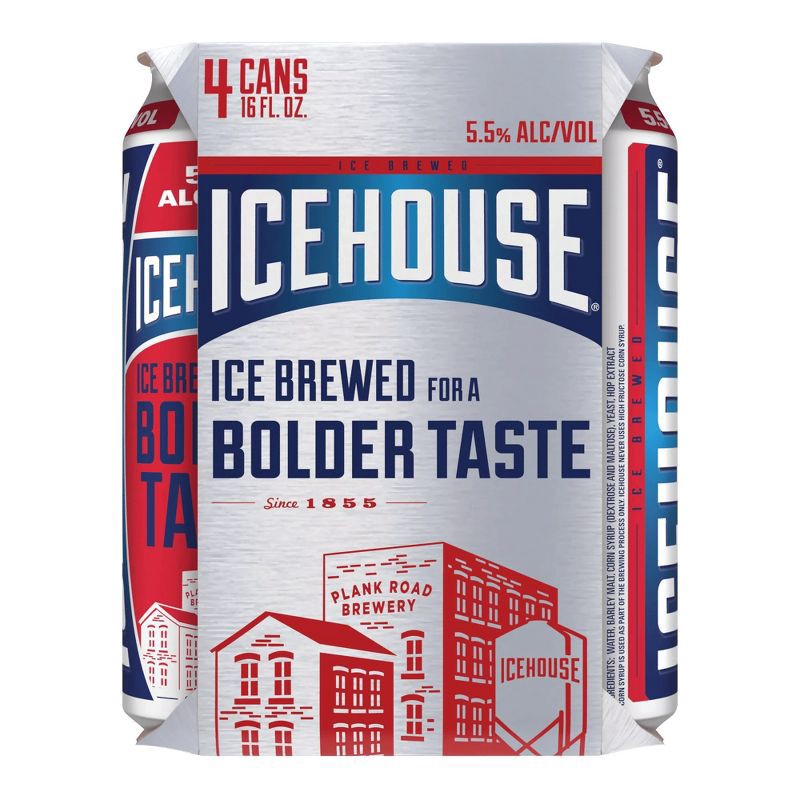 slide 3 of 5, Icehouse Ice Lager Beer - 4pk/16 fl oz Cans, 4 ct; 16 fl oz