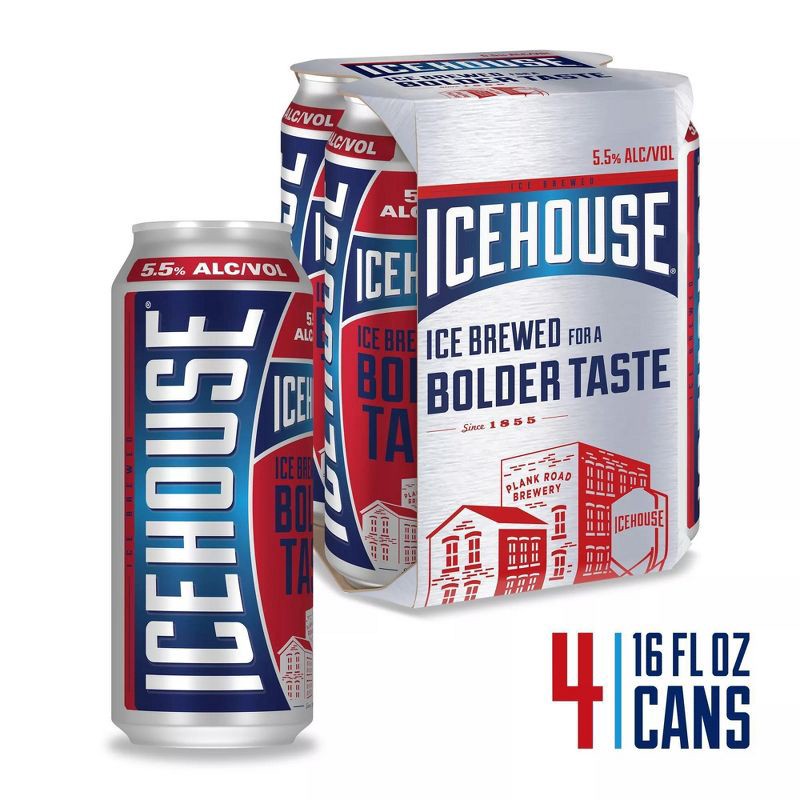 slide 4 of 5, Icehouse Ice Lager Beer - 4pk/16 fl oz Cans, 4 ct; 16 fl oz