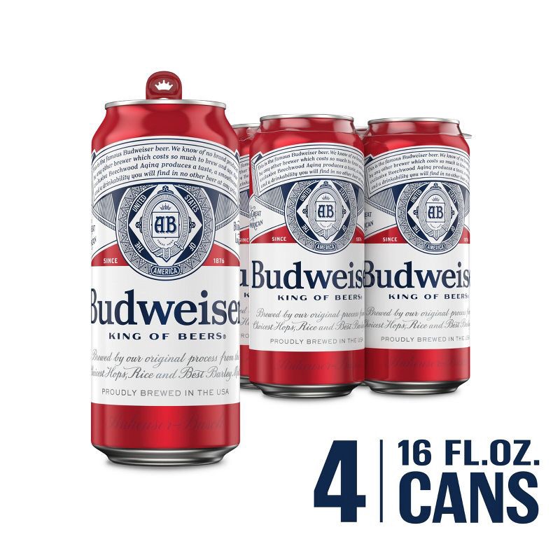 slide 2 of 7, Budweiser Lager Beer - 4pk/16 fl oz Cans, 4 ct; 16 fl oz