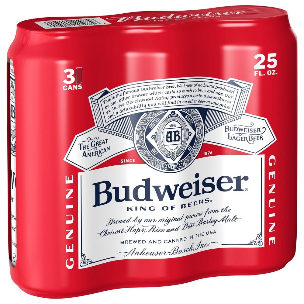 slide 2 of 4, Budweiser Lager Beer, 3 ct, 25 fl oz