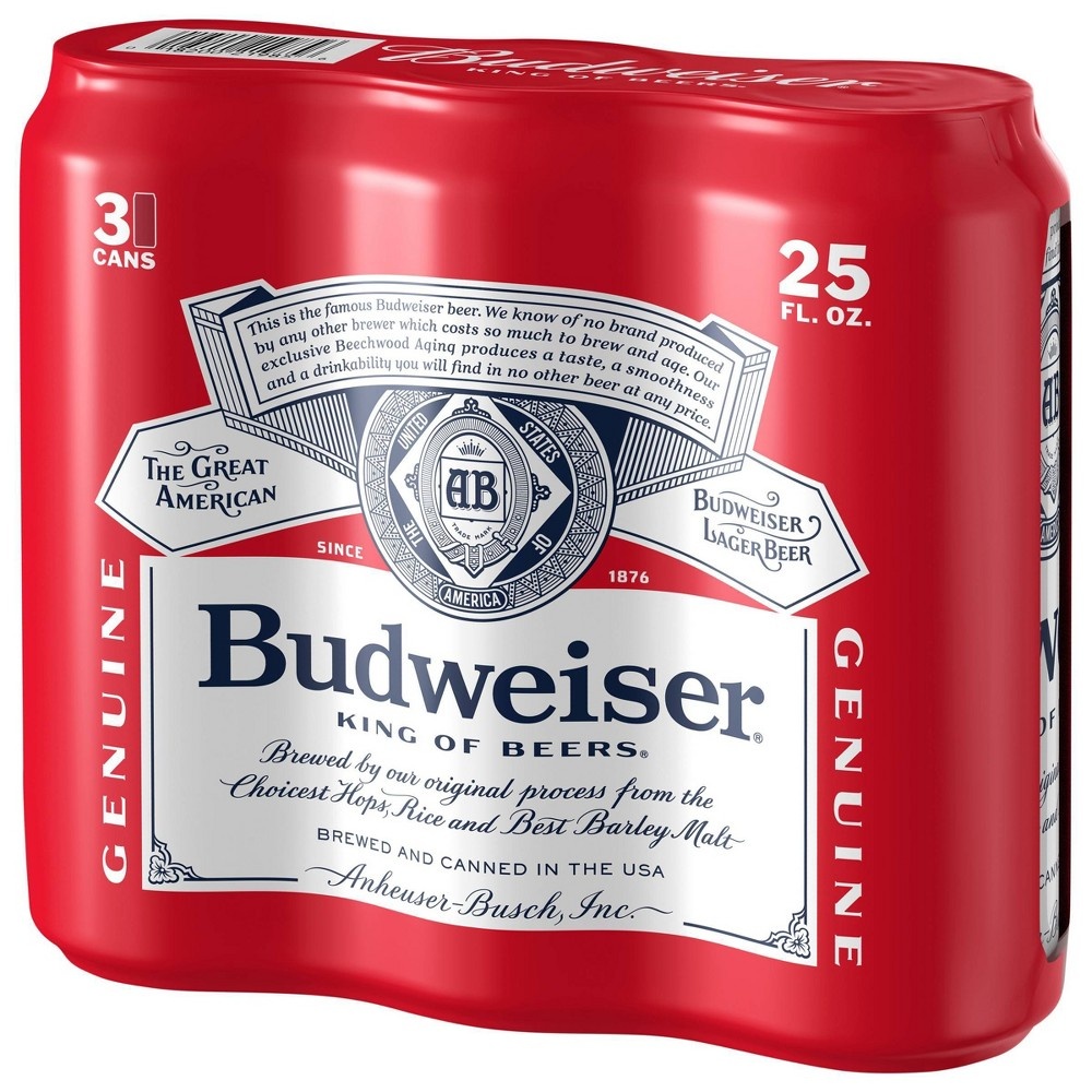 slide 3 of 4, Budweiser Lager Beer, 3 ct, 25 fl oz