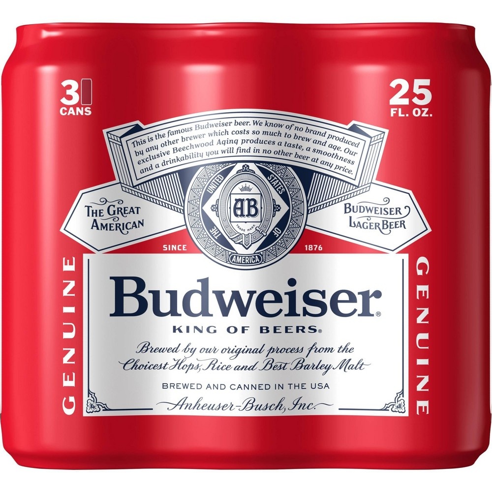 slide 4 of 4, Budweiser Lager Beer, 3 ct, 25 fl oz