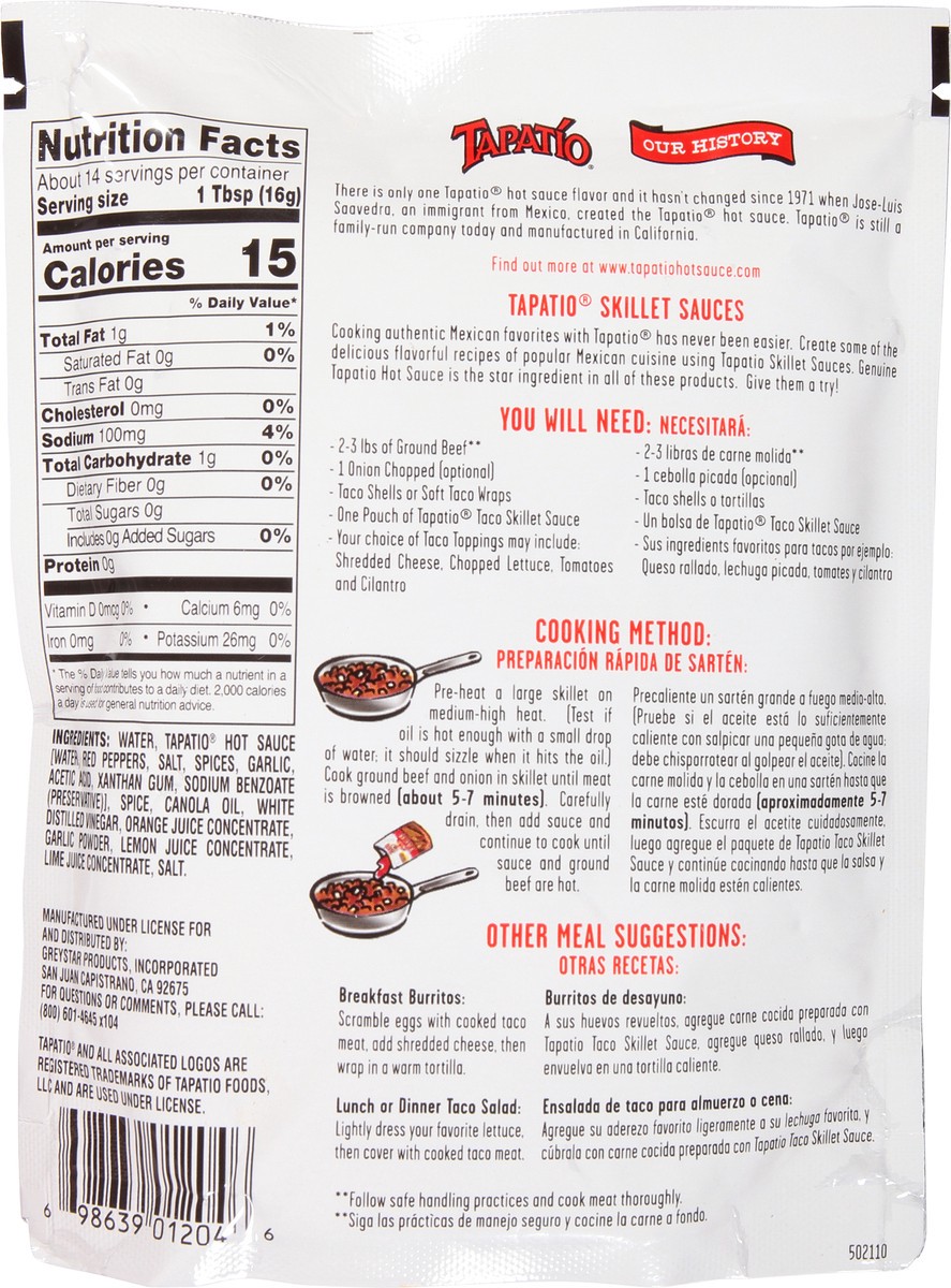 slide 7 of 12, Tapatio Salsa Picante Taco Classic Spicy Skillet Sauce 8 oz Pouch, 8 oz