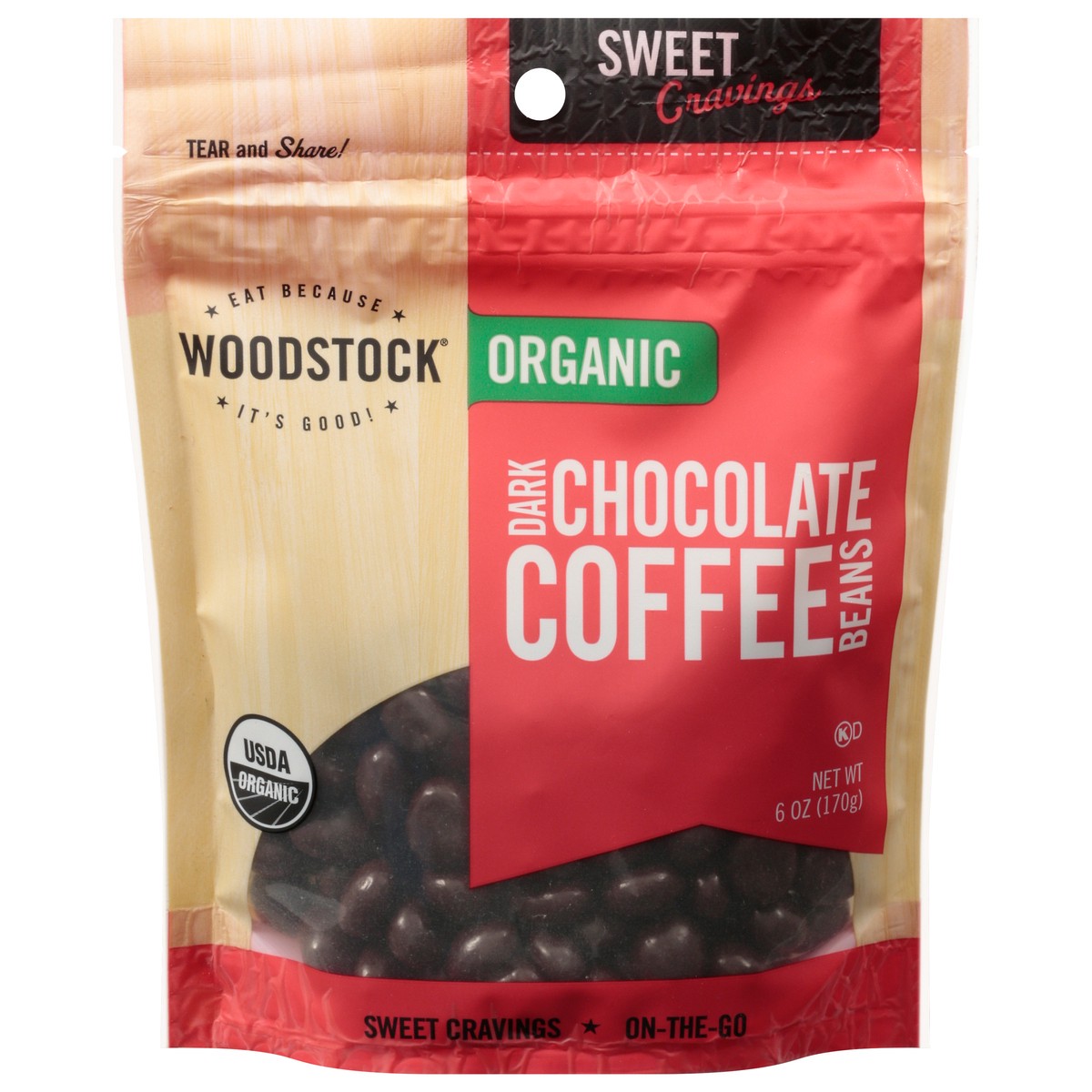 slide 1 of 12, Woodstock Organic Dark Chocolate Coffee Beans 6 oz, 6 oz