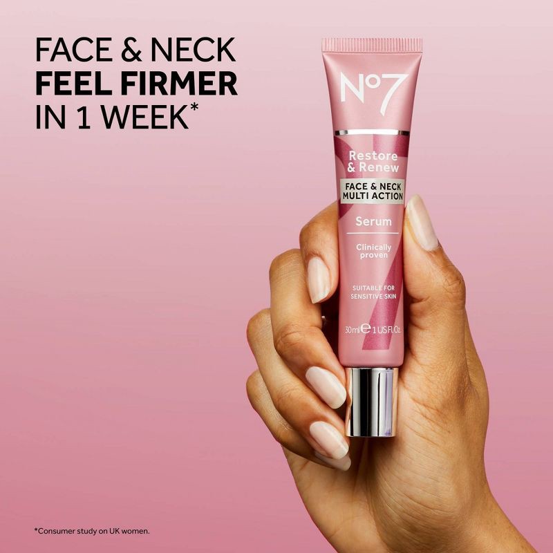 slide 10 of 15, No7 Restore & Renew Multi Action Face & Neck Serum - 1.69 fl oz, 1.69 fl oz