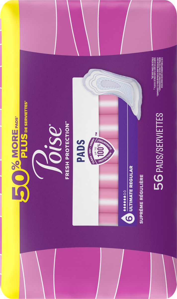 slide 3 of 9, Poise Original Design Postpartum Incontinence Pads for Women - Ultimate Absorbency - Regular - 56ct, 56 ct