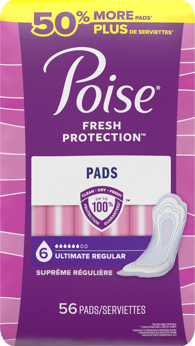 slide 5 of 9, Poise Original Design Postpartum Incontinence Pads for Women - Ultimate Absorbency - Regular - 56ct, 56 ct