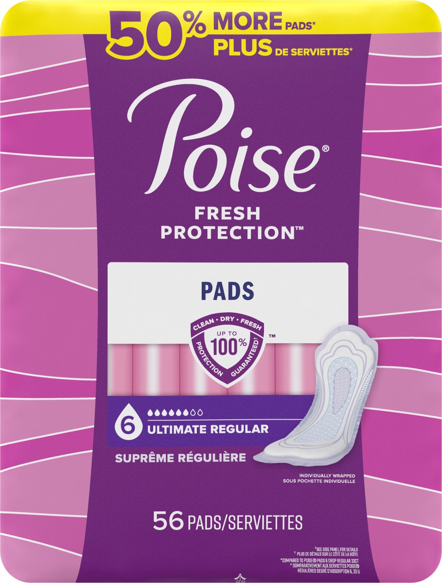 slide 7 of 9, Poise Original Design Postpartum Incontinence Pads for Women - Ultimate Absorbency - Regular - 56ct, 56 ct