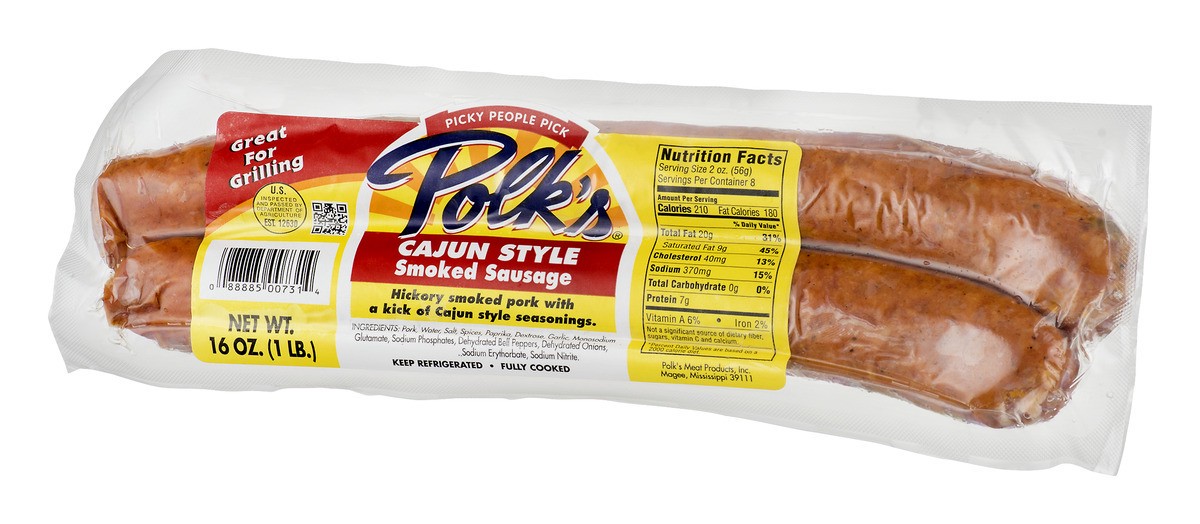 slide 7 of 9, Polk's Smoked Sausage Cajun Style, 16 oz