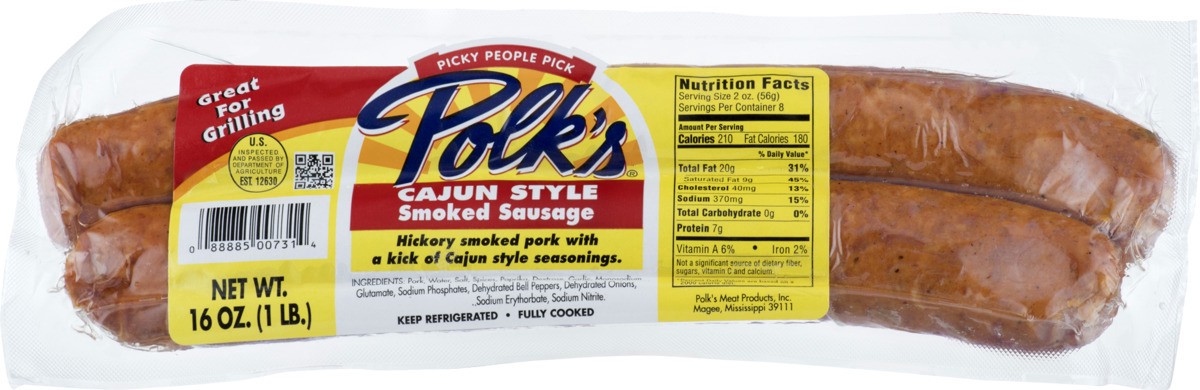 slide 4 of 9, Polk's Smoked Sausage Cajun Style, 16 oz