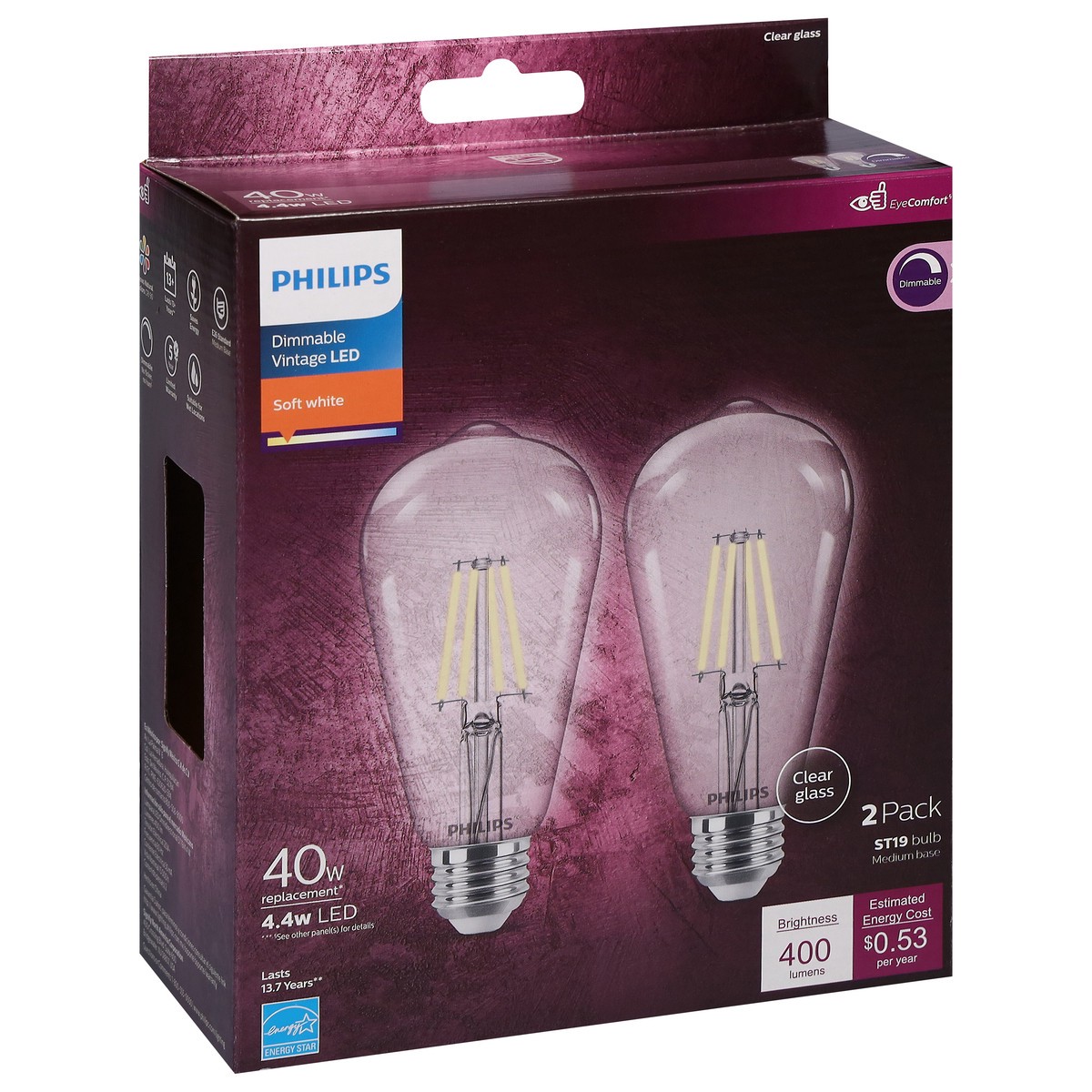 slide 8 of 9, Philips 4.4 Watts Soft White Dimmable Vintage LED Light Bulbs 2 ea, 2 ct