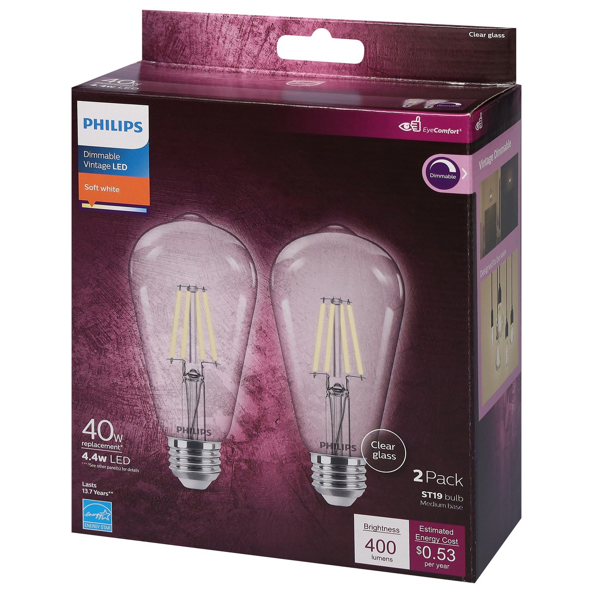slide 3 of 9, Philips 4.4 Watts Soft White Dimmable Vintage LED Light Bulbs 2 ea, 2 ct