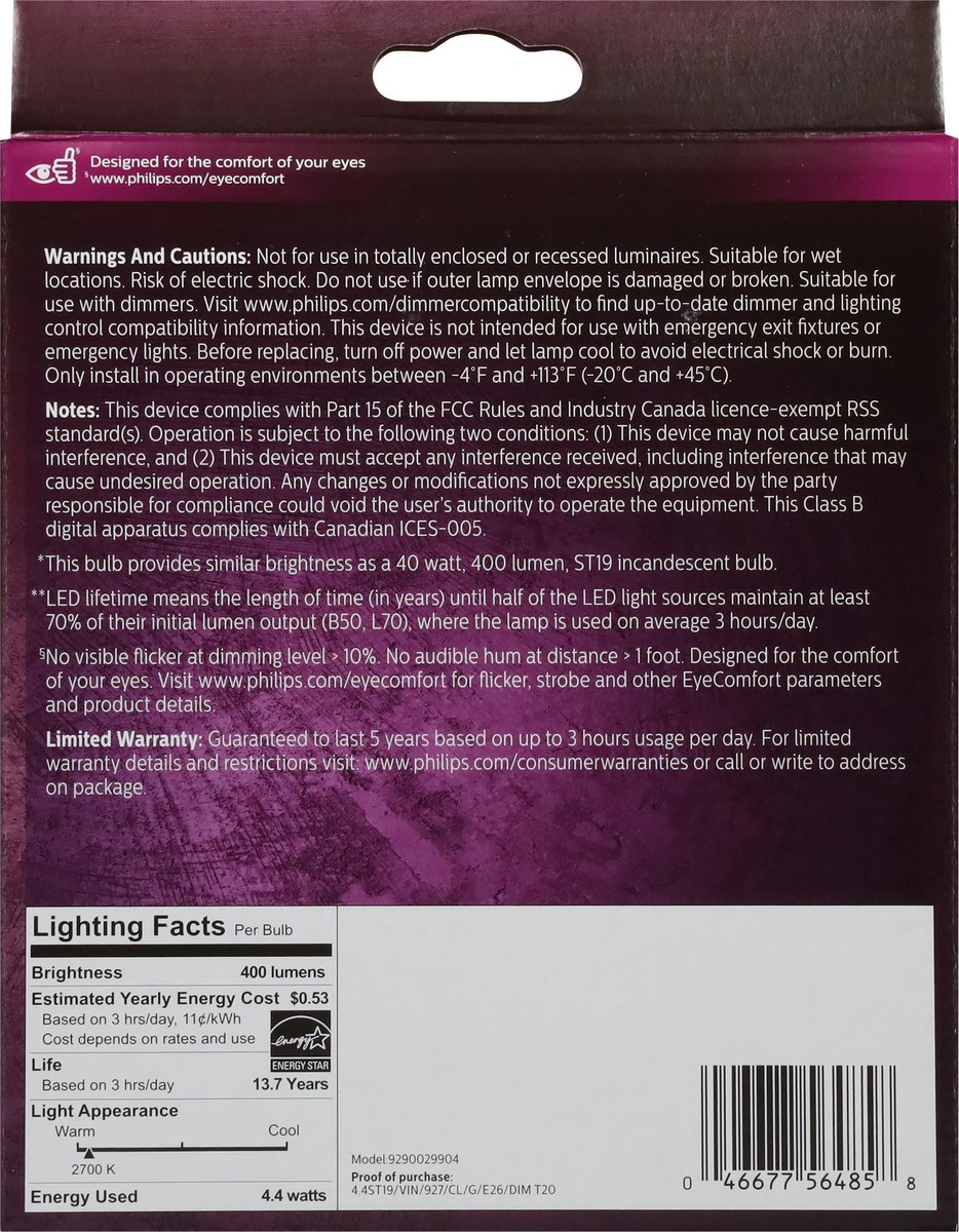 slide 7 of 9, Philips 4.4 Watts Soft White Dimmable Vintage LED Light Bulbs 2 ea, 2 ct