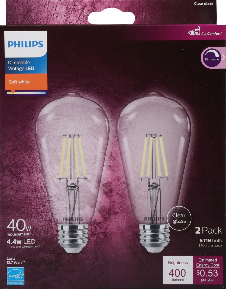 slide 5 of 9, Philips 4.4 Watts Soft White Dimmable Vintage LED Light Bulbs 2 ea, 2 ct