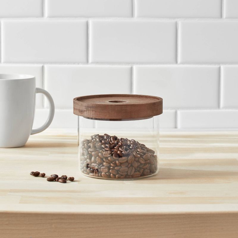 slide 2 of 3, Glass Storage Canister with wood lid - Extra Small - Threshold™: 24 oz. Glass Jar with Lid, Hand Wash, 24 oz
