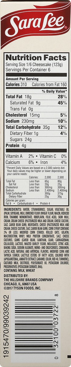 slide 6 of 9, Sara Lee French Style Cheesecake 7" Strawberry 26oz, 26 oz