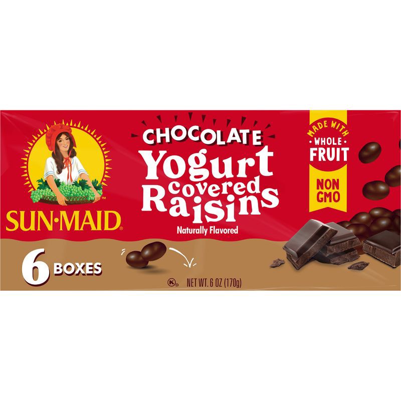 slide 1 of 11, Sun-Maid Chocolate Yogurt Covered Raisins - 1oz / 6ct, 1 oz, 6 ct