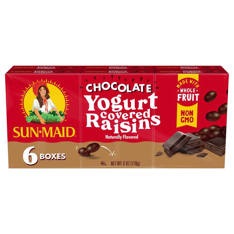 slide 1 of 10, Sun-Maid Chocolate Yogurt Covered Raisins - 1oz / 6ct, 1 oz, 6 ct