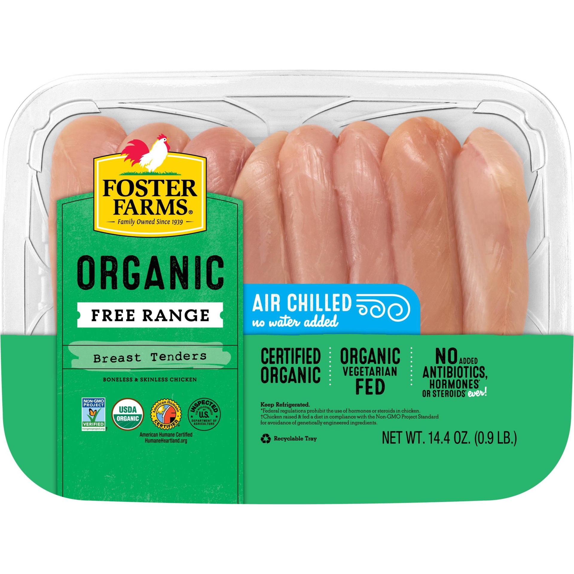 slide 1 of 3, Foster Farms Organic Chicken Breast Tenders, 14.4 oz