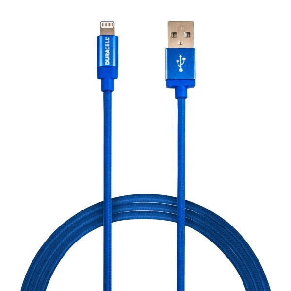 slide 1 of 1, Duracell Sync & Charge Cable, Lightning, 6', Blue, Le2281, 1 ct