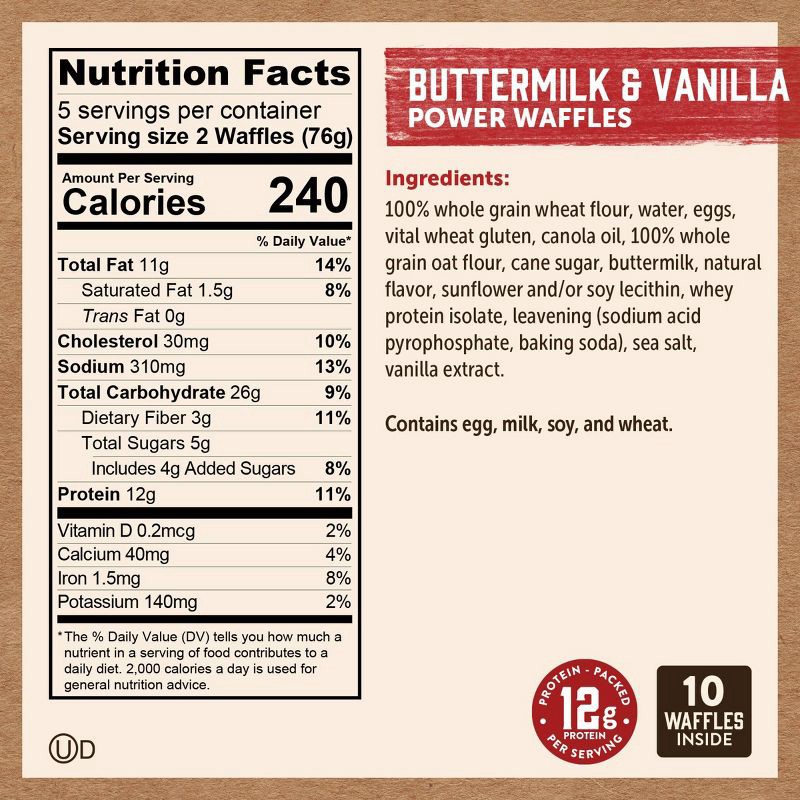 slide 4 of 9, Kodiak Cakes Kodiak Frozen Power Waffles Buttermilk & Vanilla -13.4oz/10ct, 13.4 oz, 10 ct