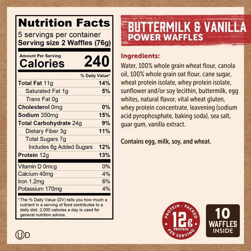 slide 7 of 9, Kodiak Cakes Kodiak Frozen Power Waffles Buttermilk & Vanilla -13.4oz/10ct, 13.4 oz, 10 ct