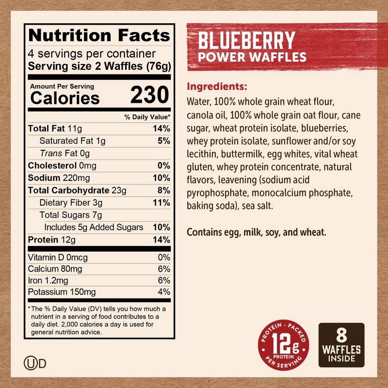 slide 2 of 7, Kodiak Cakes Kodiak Protein-Packed Power Waffles Blueberry Frozen Waffles - 8ct, 8 ct