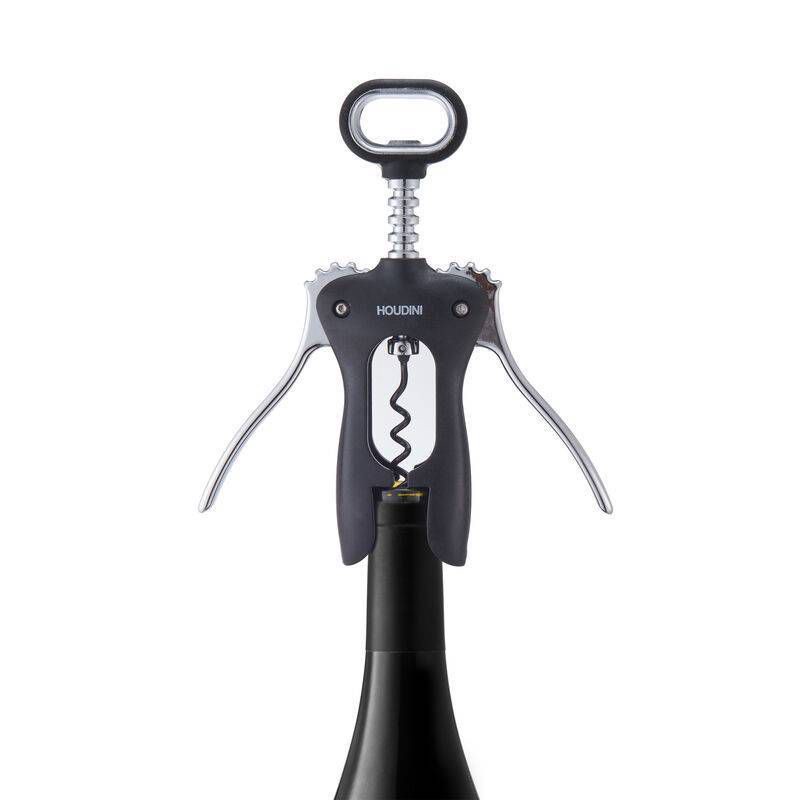 slide 5 of 6, Houdini Winged Corkscrew: Manual Wine & Bottle Opener, Dishwasher-Safe, Black, ABS & Steel, 8.13" Height, 1 ct