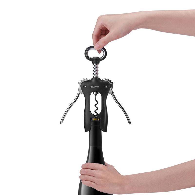 slide 6 of 6, Houdini Winged Corkscrew: Manual Wine & Bottle Opener, Dishwasher-Safe, Black, ABS & Steel, 8.13" Height, 1 ct