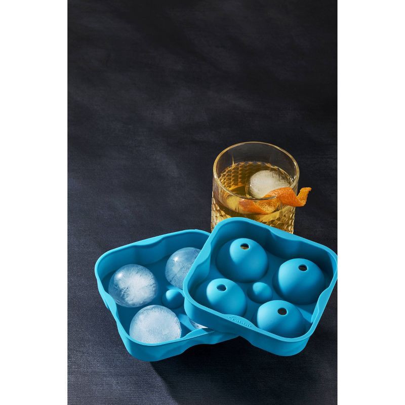 slide 3 of 7, Houdini Ice Sphere Tray: Silicone Whiskey Ice Mold, Reusable Dishwasher Safe, Turquoise Blue, 4 Cavities, 1 ct