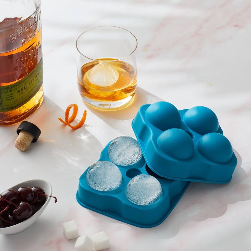 slide 1 of 7, Houdini Ice Sphere Tray: Silicone Whiskey Ice Mold, Reusable Dishwasher Safe, Turquoise Blue, 4 Cavities, 1 ct