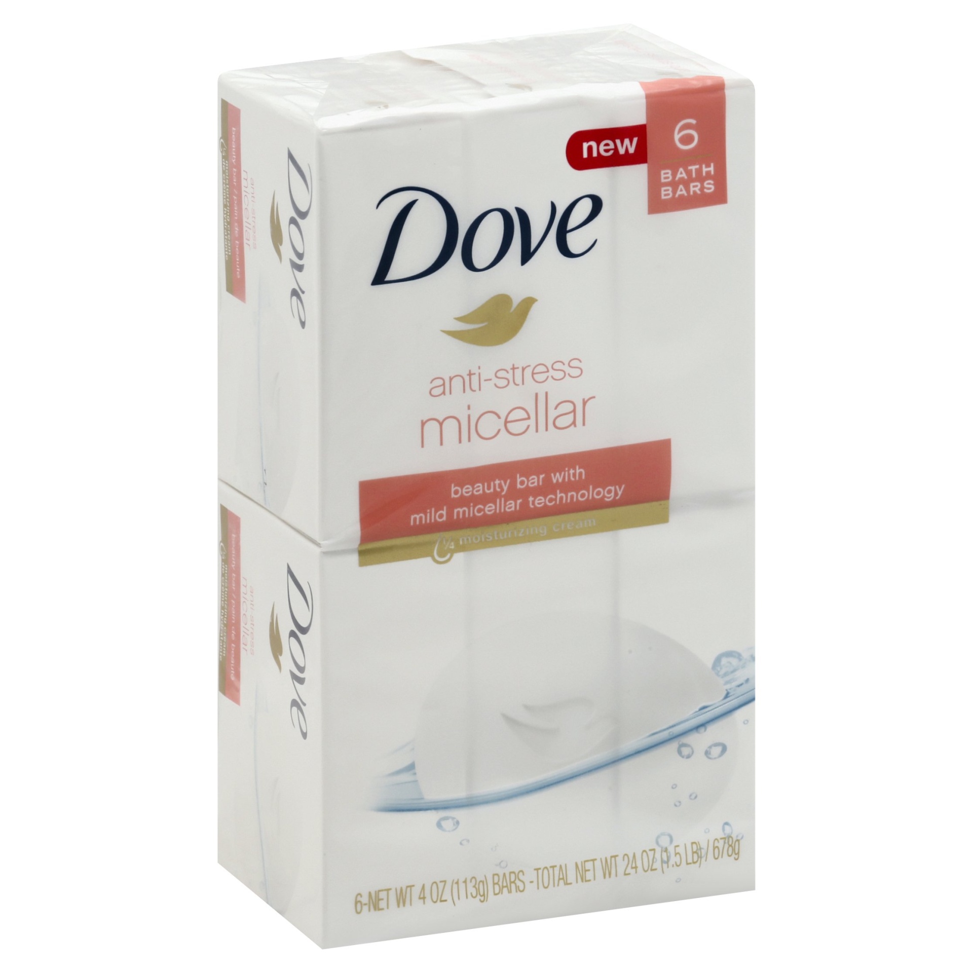 slide 1 of 6, Dove Anti-Stress Micellar Water Beauty Bar, 6 ct