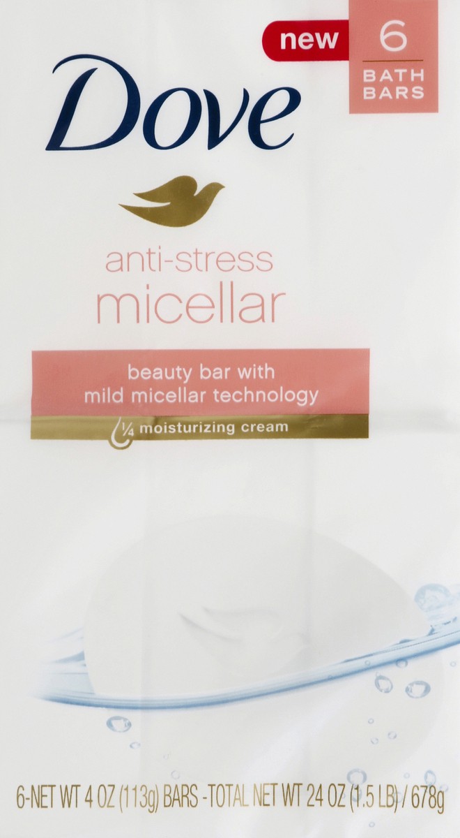 slide 5 of 6, Dove Anti-Stress Micellar Water Beauty Bar, 6 ct