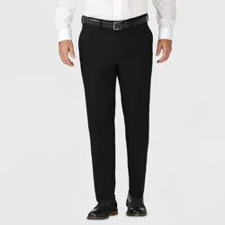 Haggar H26 Men's Tailored Fit Stretch Suit Pants - Black 38x32: Polyester Rayon Blend, Mid Rise, Straight Leg, Classic Check Pattern