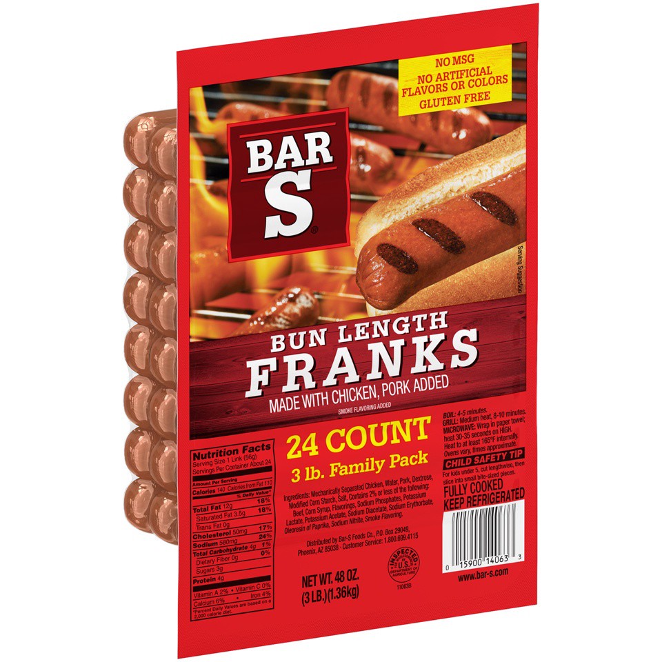 slide 6 of 7, Bar-S Bar-S Bun Length Franks Pack, 48 oz